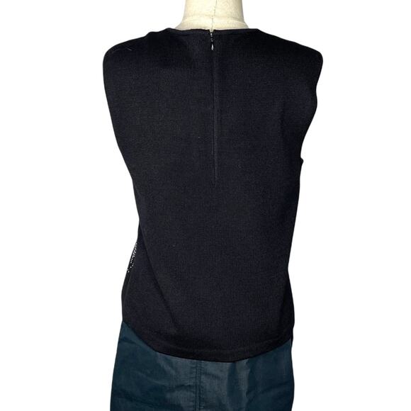 St John Santana Knit Sequin Sleeveless Blouse Black Silver NWT M $585 - Picture 14 of 15